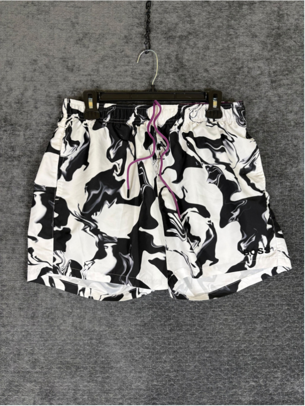 BOSS Hugo Boss Springfish Men's XL Black White Marble Swim Trunks 2022 #H